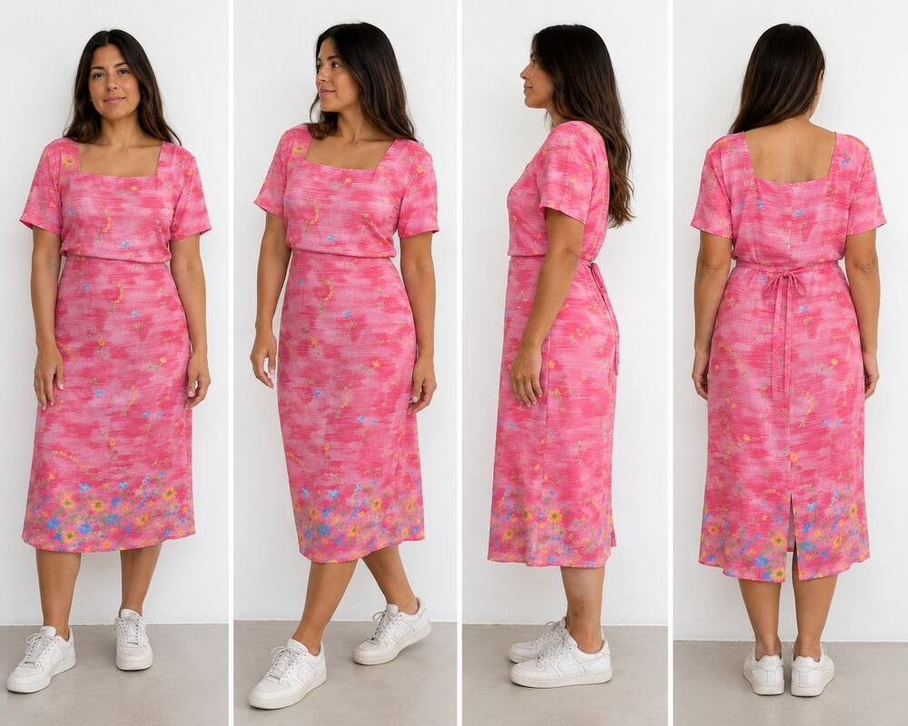 Vintage Impressions Workshop Pink Floral Midi Dress – Made in Mexico, Size Large